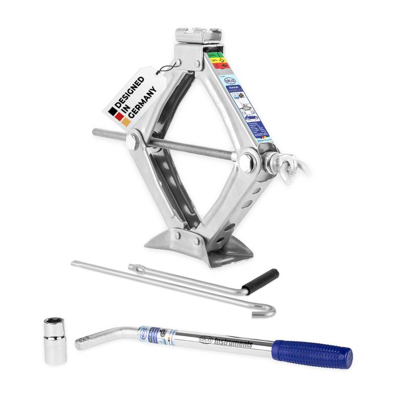 alca® Scherenwagenheber Kompakt 1 t und Radmutterschlüssel Universal 17/19 mm Set – Robuster Wagenheber bis -50° C + Leicht und Stabil + Ausziehbarer Radmutterschlüssel bis 53 cm von alca