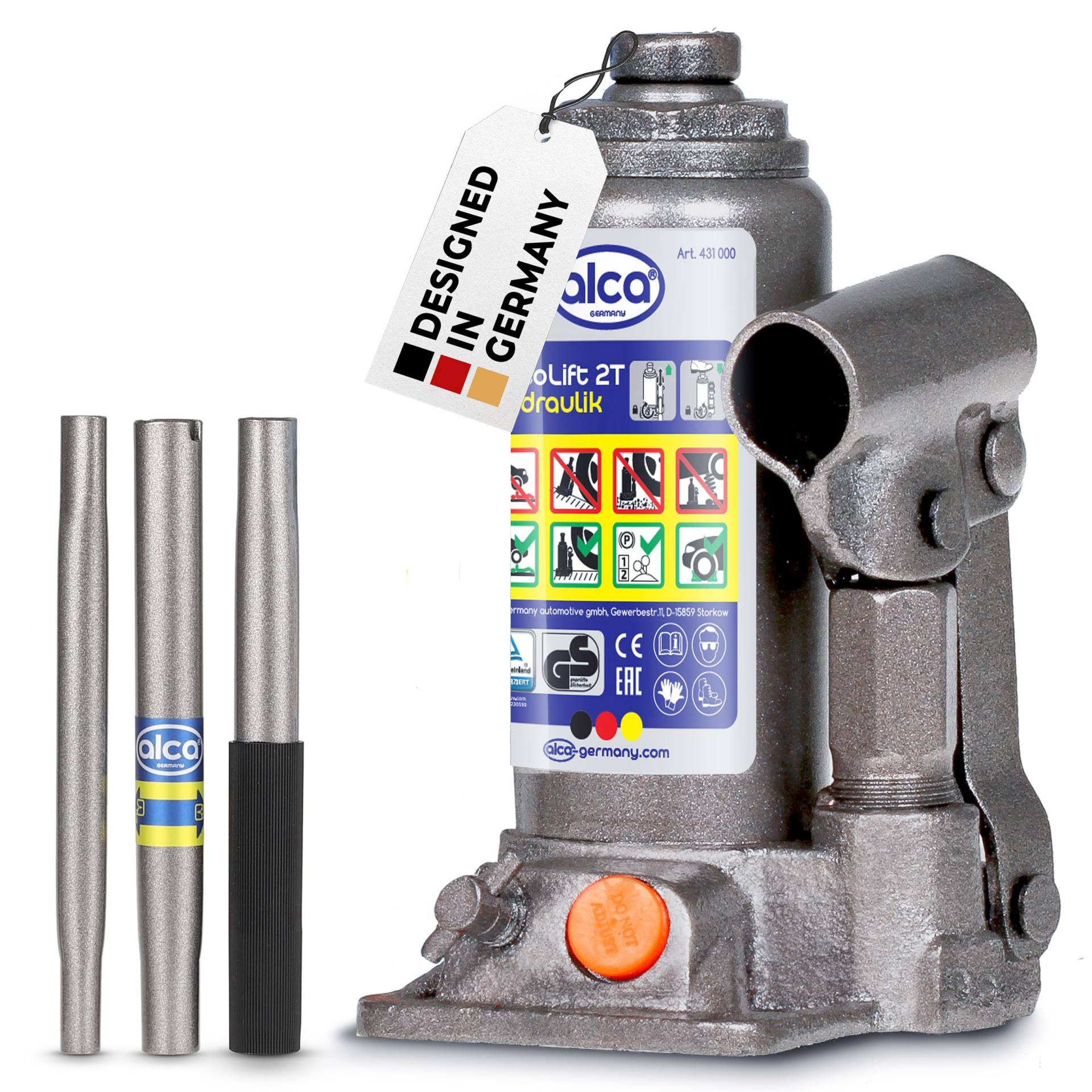alca® Wagenheber hydraulisch Unterstellheber 2t Stempel-Wagenheber für PKW Hubhöhe 15,8-30,8cm von alca