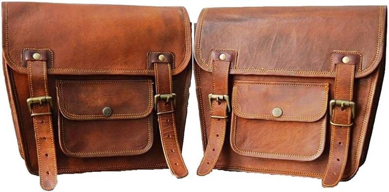 american blue Set mit 2 Motorradtaschen aus echtem Leder, Satteltasche, Fahrradtasche, Vintage-Gabeltaschen, Fahrradliebhaber (braun) von american blue