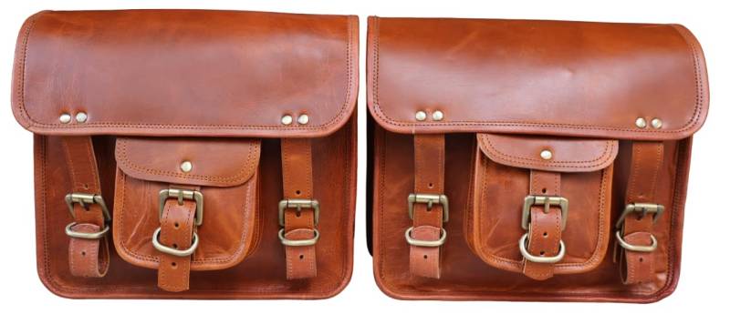 american blue 2X Echtleder Motorradtasche Fahrradsatteltasche Leder Messenger Bag | Braune Werkzeugtasche für Lenker, Sissybar, Reisetasche, Satteltaschen, 2er-Set von american blue