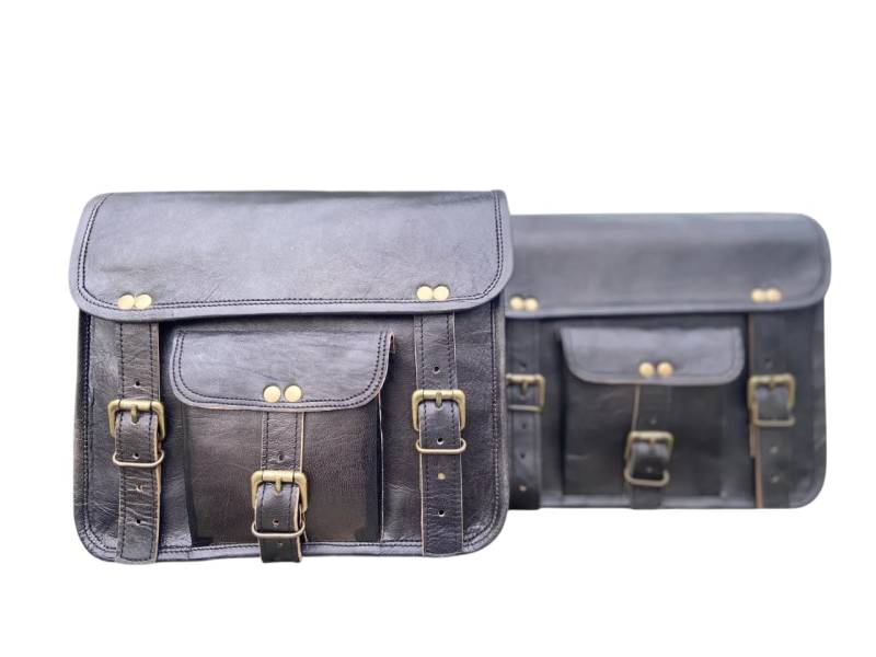 american blue Motorrad-Satteltaschen, Fahrrad-Seitentasche, Fahrrad-Werkzeugtasche | Satteltaschen | Motorradtaschen | Fahrradsatteltasche | Ledertasche (2 Taschen) (Pair of Black) von american blue