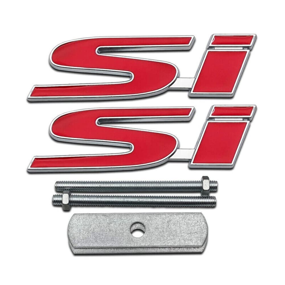 2 Stück 3D Chrom Rot Metall Si Logo Frontgrill Emblem + Autodeckel Sport Abzeichen für Civic von anso