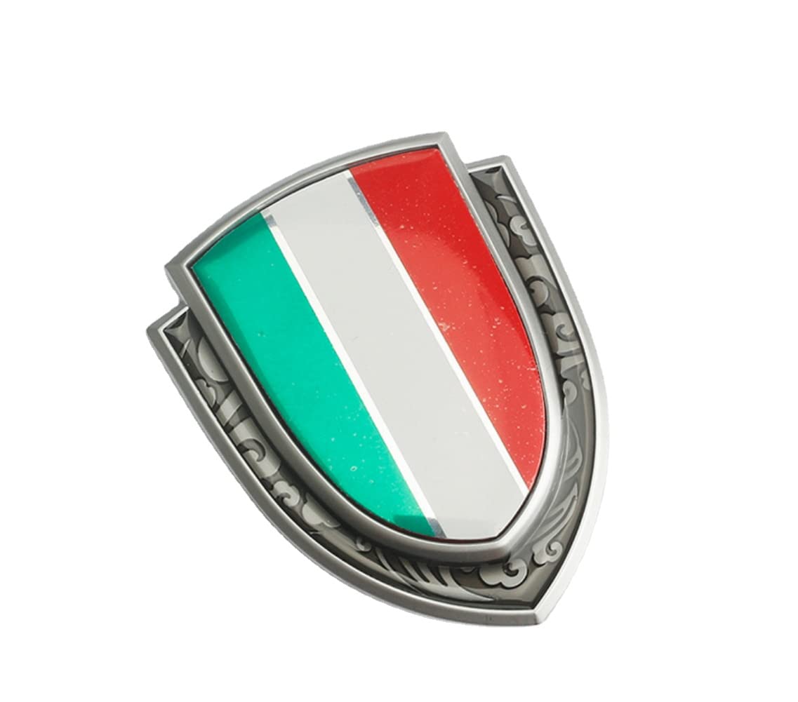 2 x Silberne Metall-Nationalflagge, Schild für Auto, Kofferraum, Auto, Abzeichen (Italien) von anso
