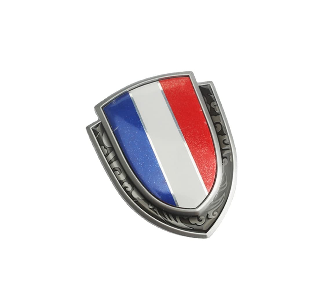 2 x silberfarbene Metall-Nationalflaggen-Schild, Kofferraum-Emblem, Auto-Abzeichen, Aufkleber (Frankreich) von anso