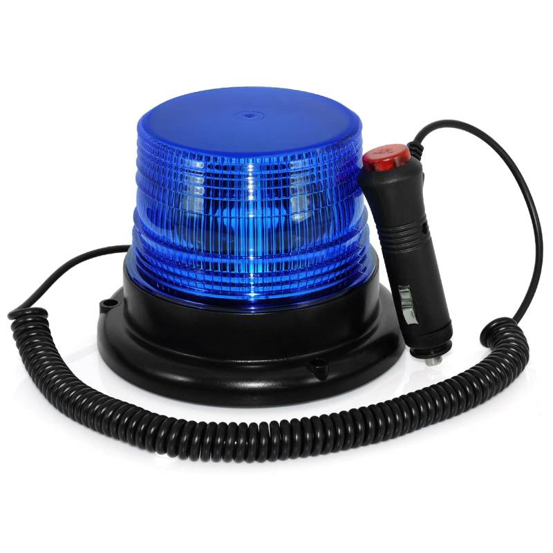 AnTom LED Rundumkennleuchte Blau Rundumleuchte für Auto Anhänger Wohnwagen SUV - Magnetfuß - 12V/80V von antom