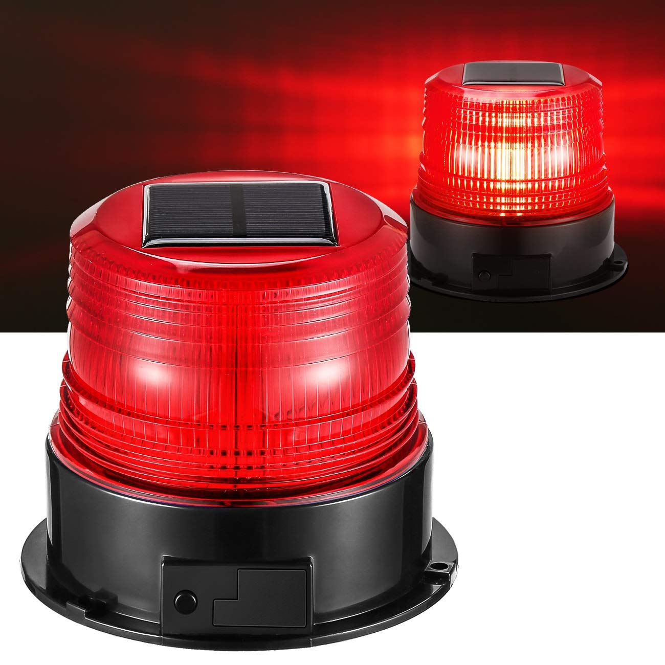 LED-Rundumkennleuchte,Solarenergie LED Stroboskoplicht mit Magnetfuß für Auto Anhänger Wohnwagen SUV – Rot, Drehen, gleichmäßiges Brennen 4 verschiedene Modi von antom