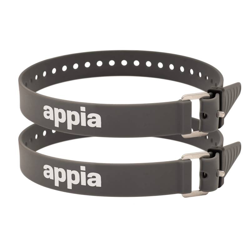 Appia Straps - Spanngurte 50cm Grau (2er Pack) inkl. Strap-Keeper für Fahrrad, Ski, Bikepacking, Camping, Heimwerken aus TPU mit rostfreier Aluminium-Schnalle von appia