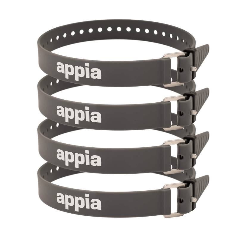 Appia Straps - Spanngurte 50cm Grau (4er Pack) inkl. Strap-Keeper für Fahrrad, Ski, Bikepacking, Camping, Heimwerken aus TPU mit rostfreier Aluminium-Schnalle von appia