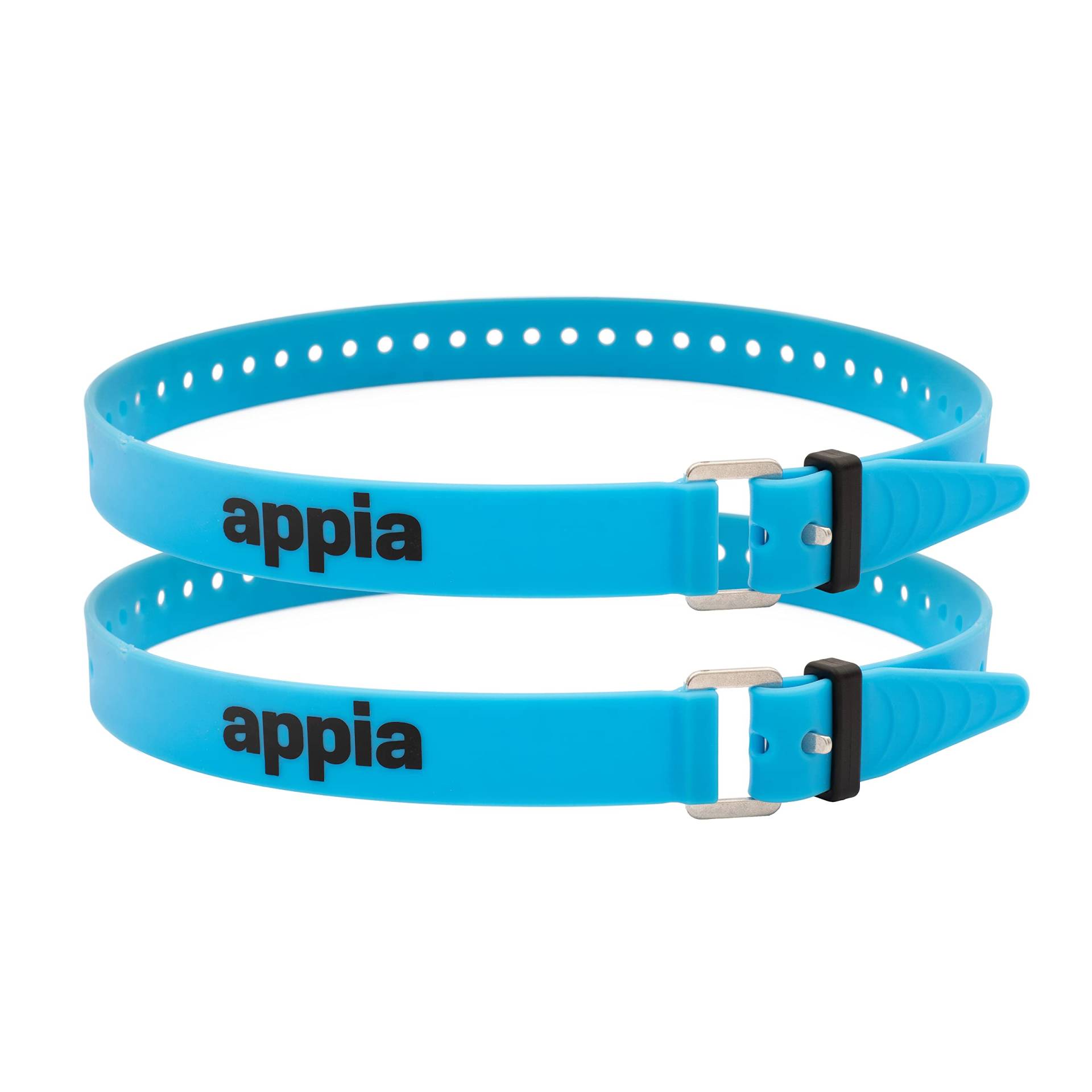 Appia Straps - Spanngurte 65cm Blau (2er Pack) inkl. Strap-Keeper für Fahrrad, Ski, Bikepacking, Camping, Heimwerken aus TPU mit rostfreier Aluminium-Schnalle von appia