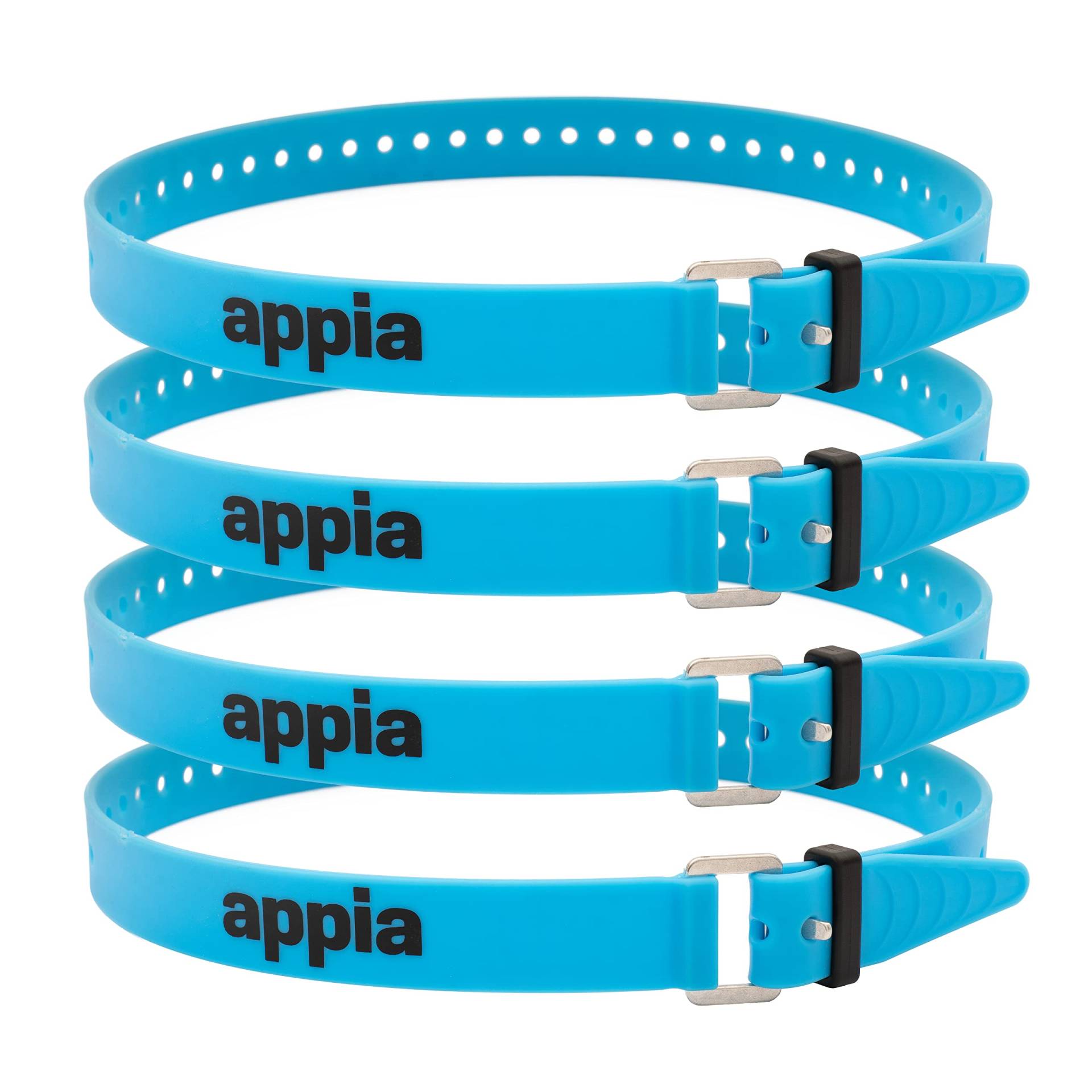 Appia Straps - Spanngurte 65cm Blau (4er Pack) inkl. Strap-Keeper für Fahrrad, Ski, Bikepacking, Camping, Heimwerken aus TPU mit rostfreier Aluminium-Schnalle von appia