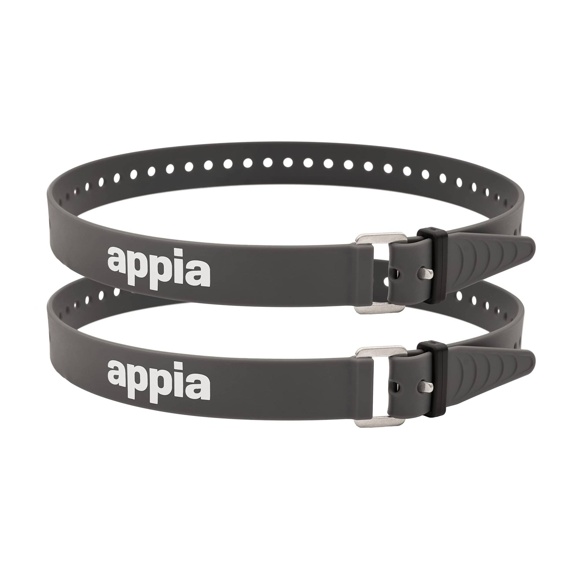 Appia Straps - Spanngurte 65cm Grau (2er Pack) inkl. Strap-Keeper für Fahrrad, Ski, Bikepacking, Camping, Heimwerken aus TPU mit rostfreier Aluminium-Schnalle von appia