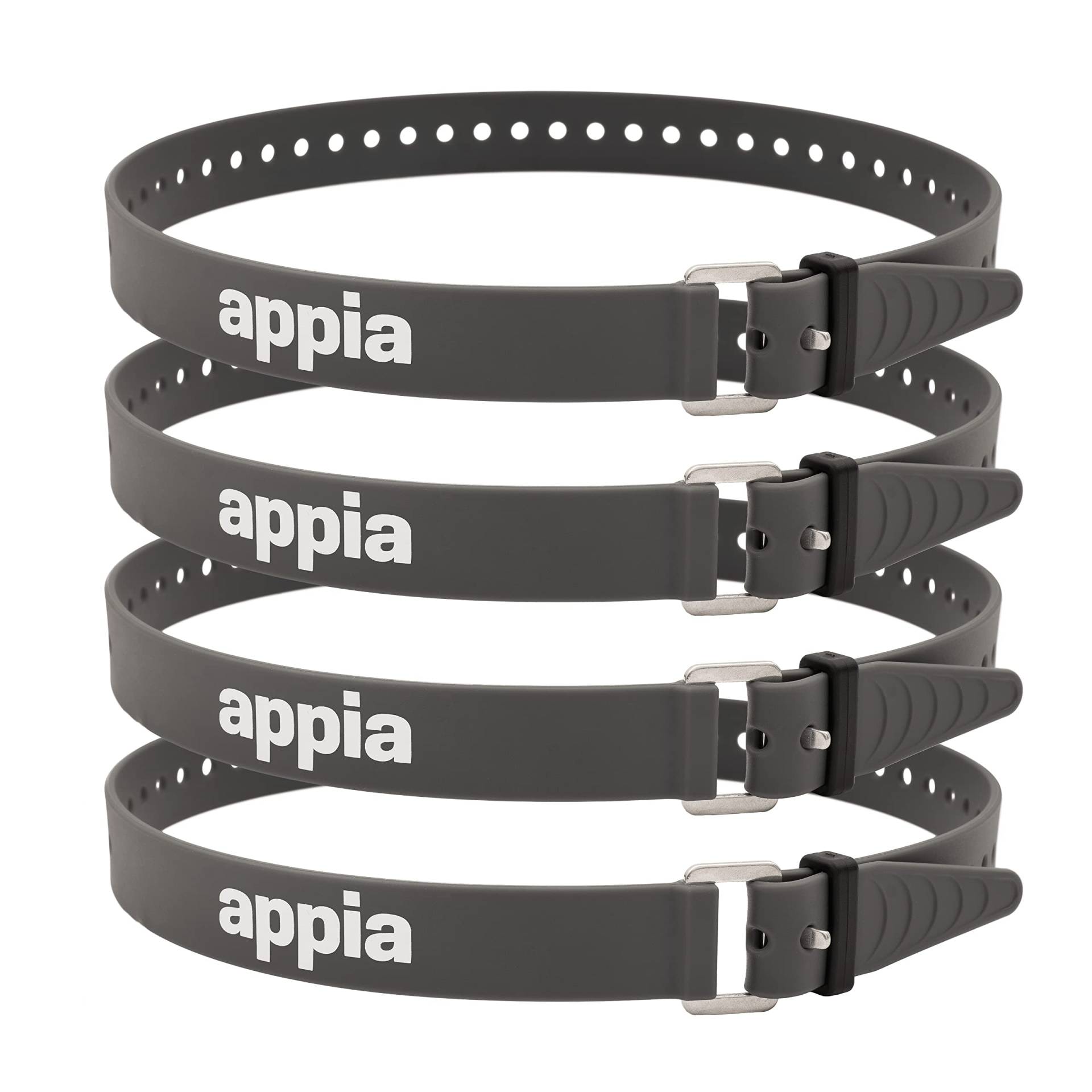 Appia Straps - Spanngurte 65cm Grau (4er Pack) inkl. Strap-Keeper für Fahrrad, Ski, Bikepacking, Camping, Heimwerken aus TPU mit rostfreier Aluminium-Schnalle von appia