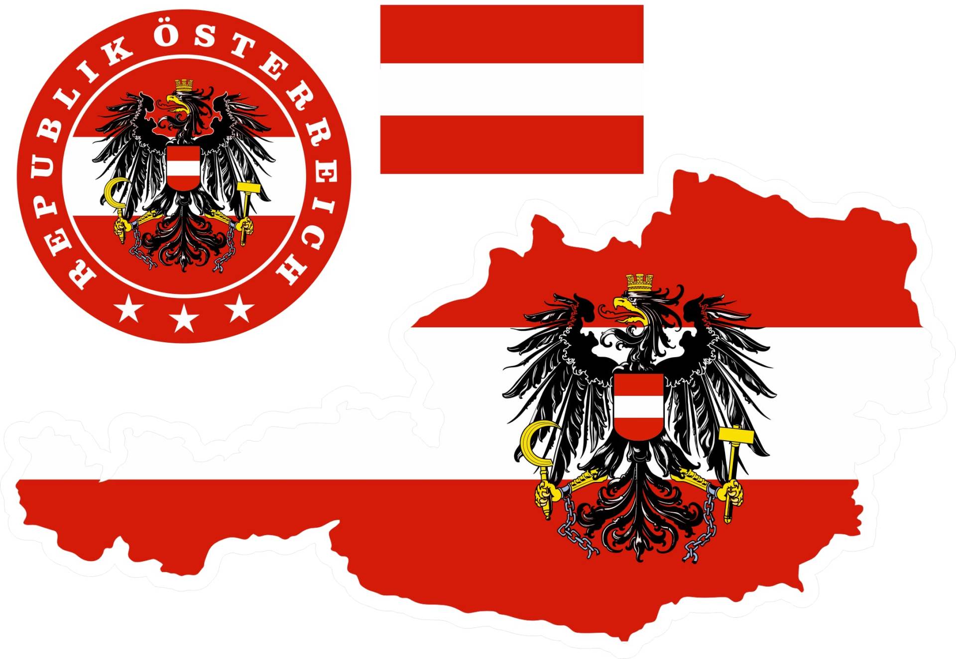 Österreich Flagge + Wappen Set Aufkleber Karte Sticker-Bogen - 160 x 230 mm - PKW Auto Fahne Flagge Decal S1 von aprom