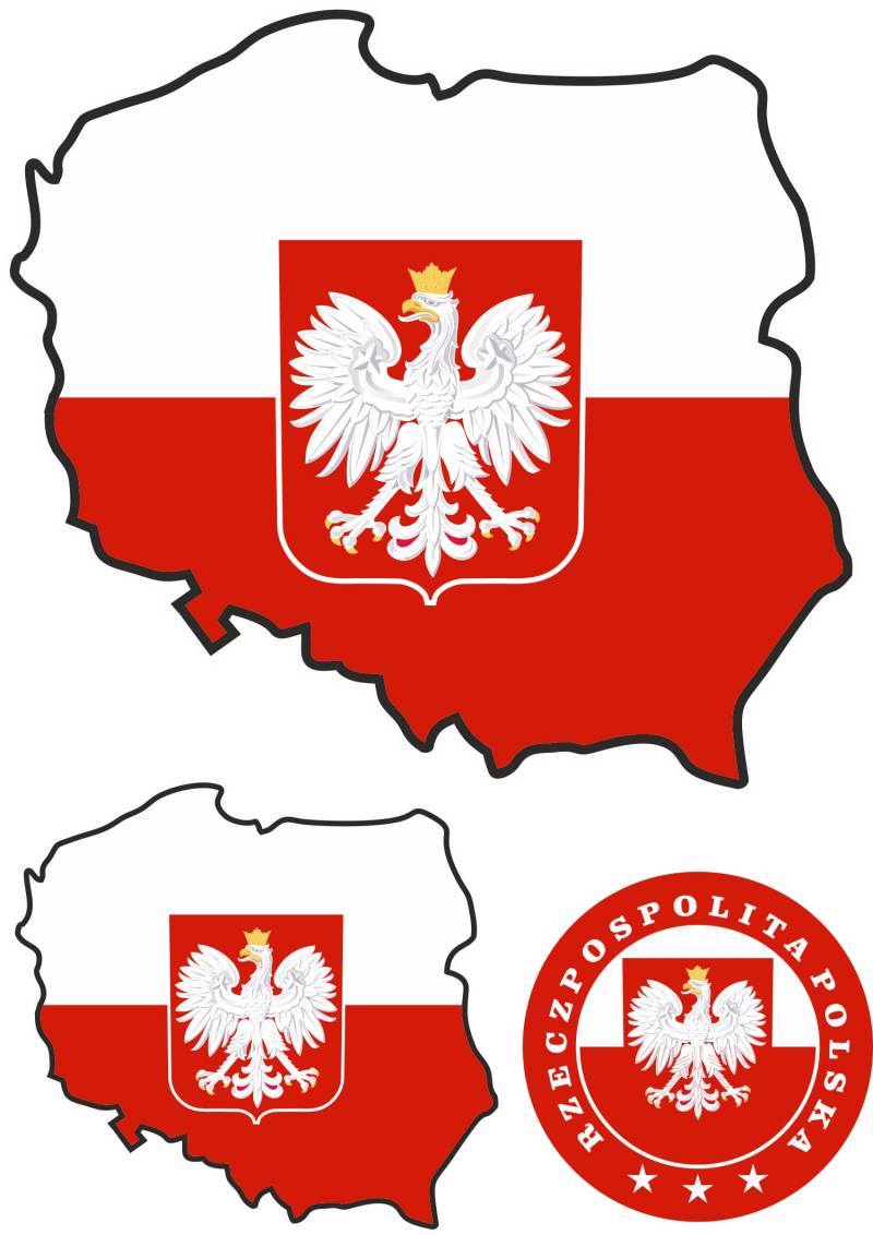 Polen Flagge + Wappen Landumriss Set Aufkleber Karte Sticker-Bogen - 160 x 230 mm - PKW Auto Fahne Flagge Decal S1 L von aprom