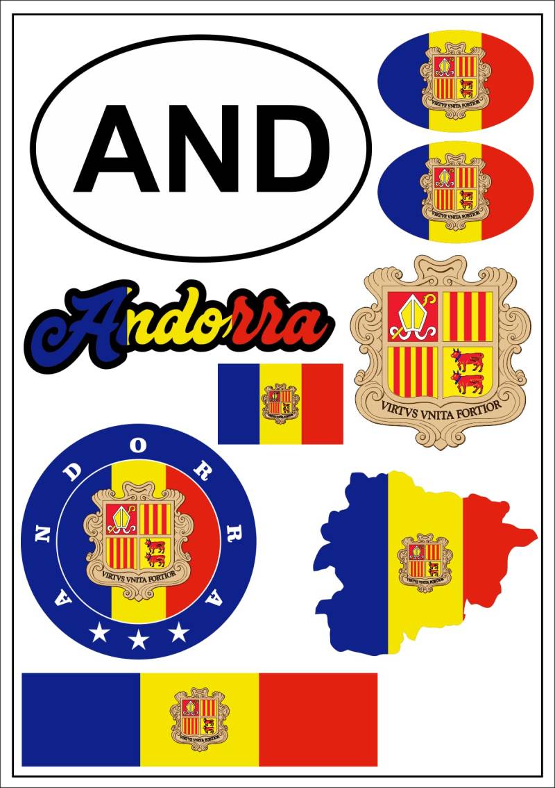 aprom Andorra Aufkleber Karte Sticker-Bogen - Stadt PKW Auto Fahne Flagge Decal 17x24 cm - Viele Motive von aprom