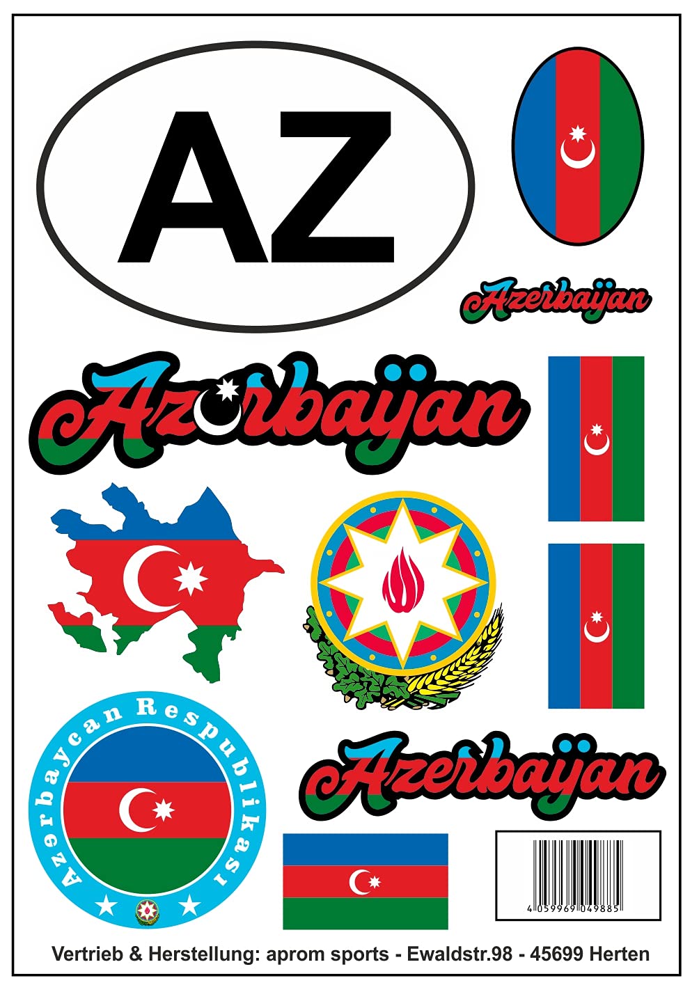aprom Aserbaidschan Aufkleber Karte Stickerbogen - PKW Auto Motorrad Biker Flagge Fahne Tuning von aprom
