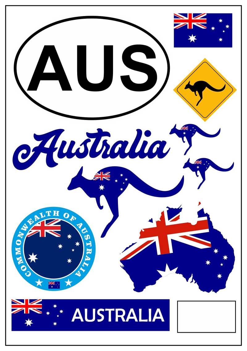 aprom Australien Aufkleber Karte Stickerbogen - PKW Auto Motorrad - Biker Fahne Flagge -Tuning - Auslandskennzeichen - Urlaub - Banner 17 x 24 cm von aprom