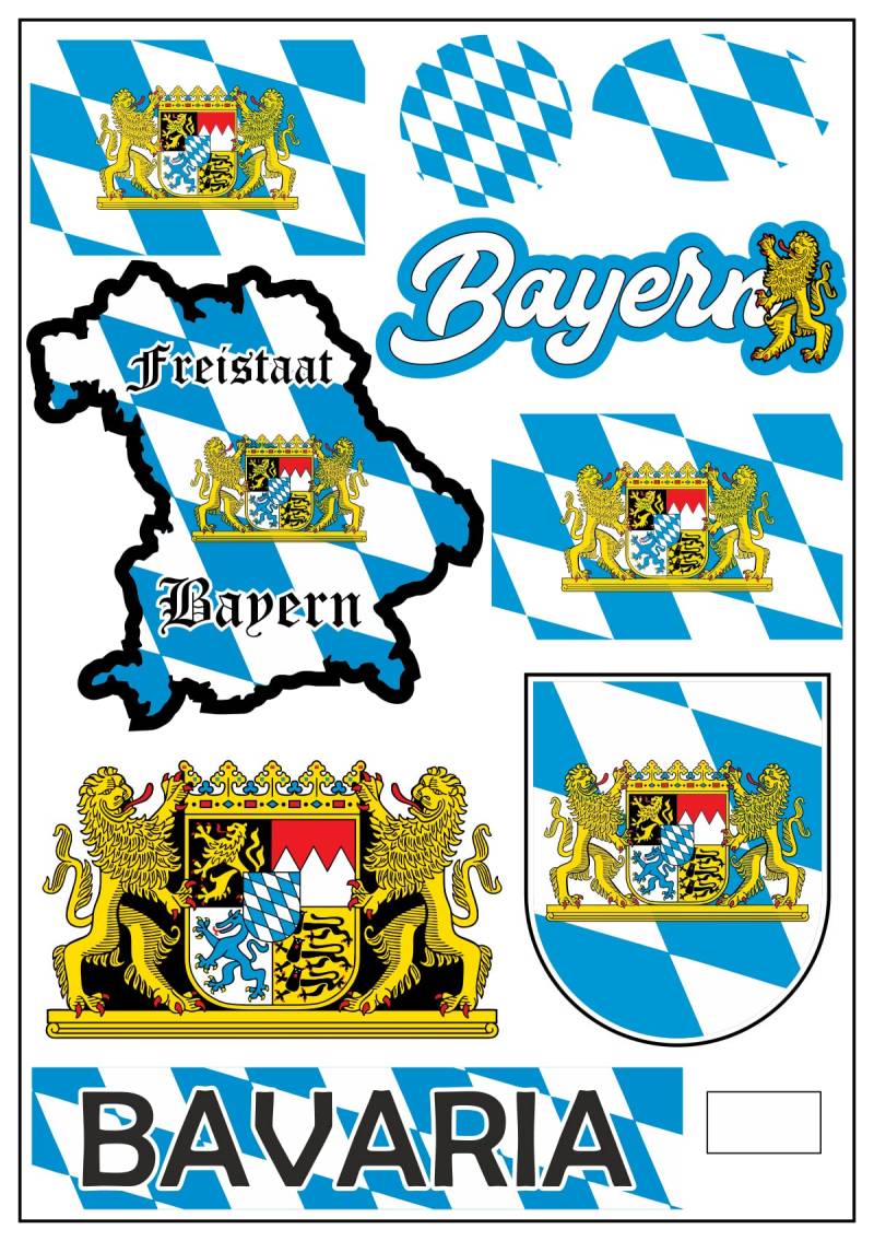 aprom Bayern Aufkleber Karte Sticker-Bogen - Stadt PKW Auto Fahne Flagge Decal 17x24 cm - Viele Motive von aprom