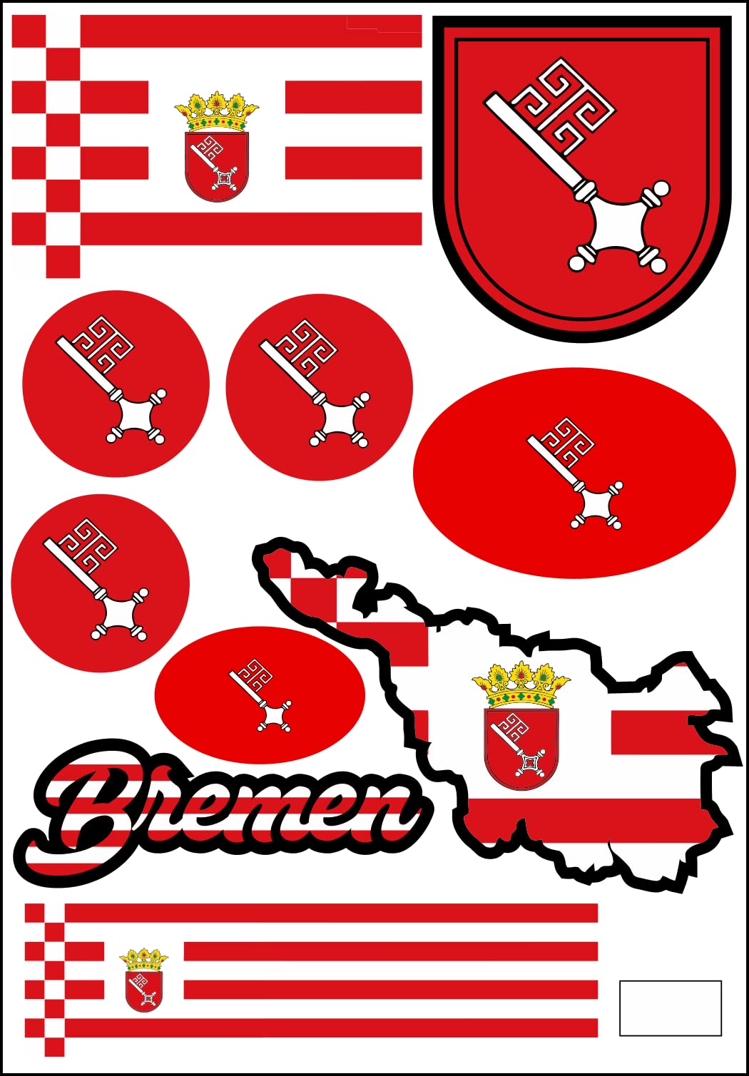 aprom Bremen Aufkleber Karte Sticker-Bogen - Stadt PKW Auto Fahne Flagge Decal 17x24 cm - Viele Motive von aprom