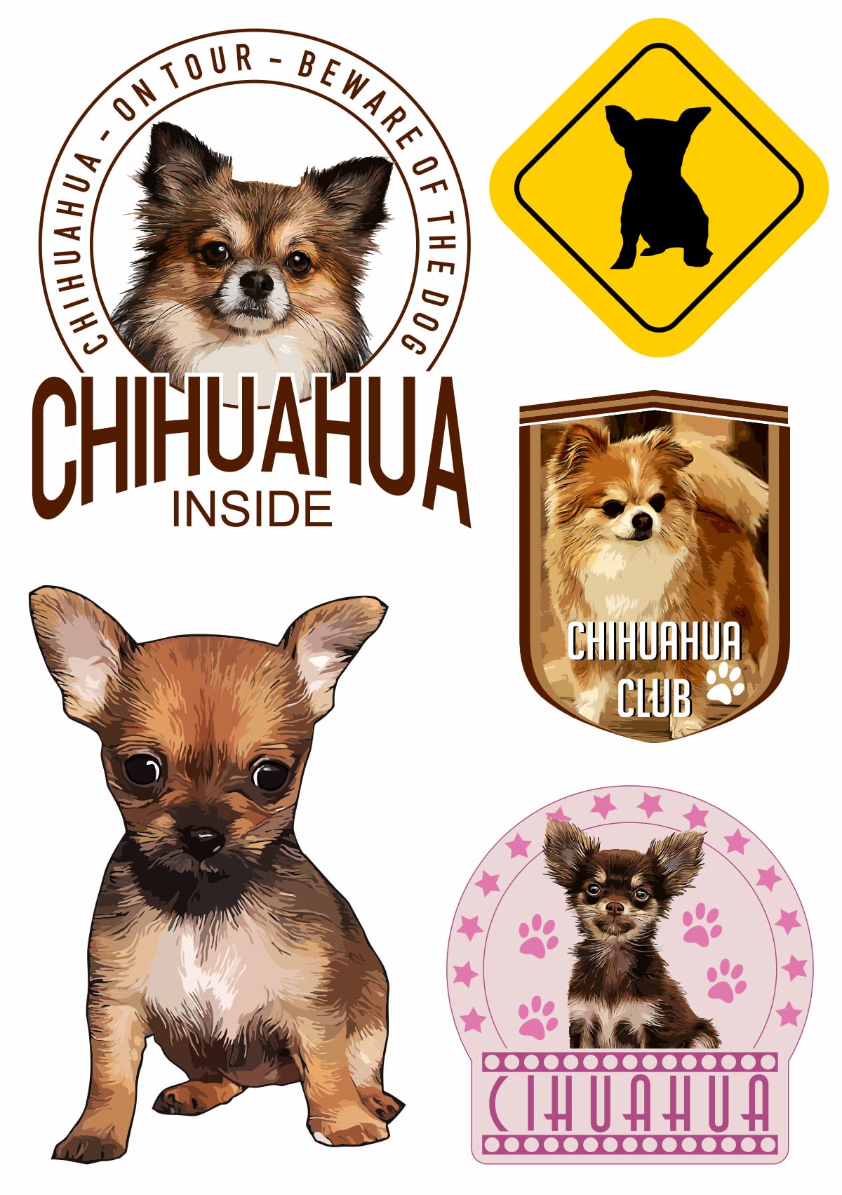 aprom Chihuahua 5 x Aufkleber Kopf Pfoten Set Karte Sticker-Bogen - 165 x 230 mm - PKW Auto Fahne Flagge Hund von aprom