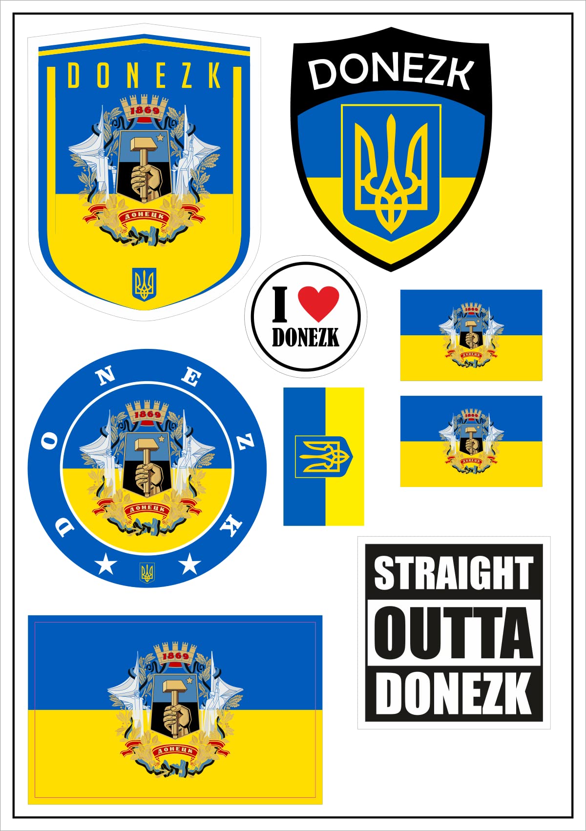 aprom Donezk Ukraine Aufkleber Karte Sticker-Bogen - PKW Auto Fahne Flagge Decal 17x24 cm - Viele Motive von aprom