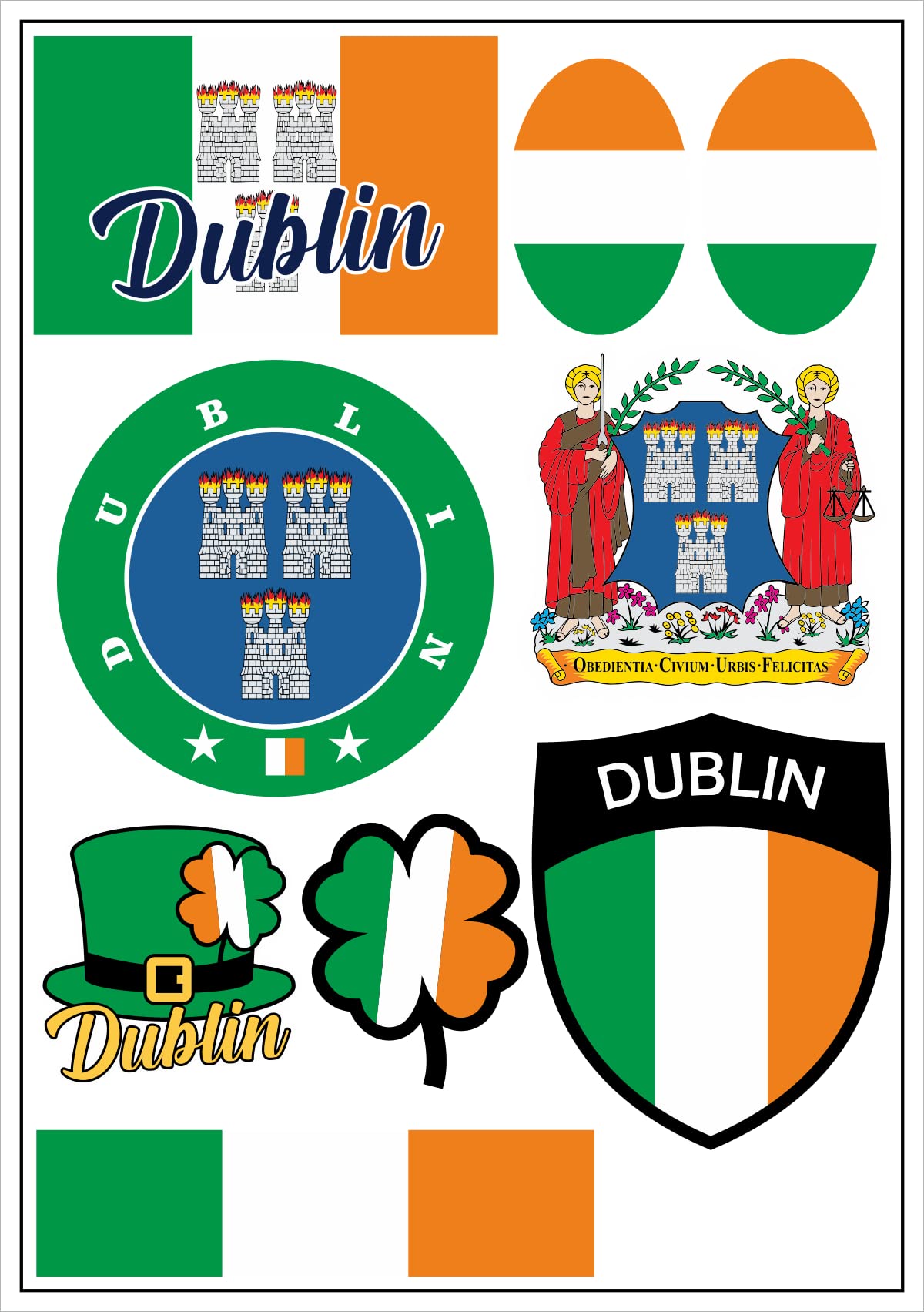 aprom Dublin Irland Land Aufkleber Karte Sticker-Bogen - PKW Auto Fahne Flagge Decal 17x24 cm - Viele Motive von aprom
