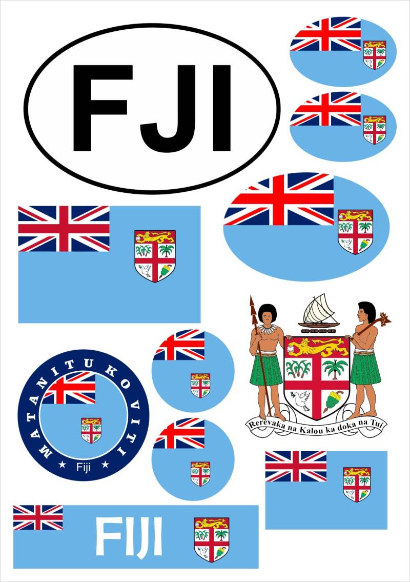 aprom Fidschi Inseln Aufkleber Karte Sticker-Bogen - Stadt PKW Auto Fahne Flagge Decal 17x24 cm - Viele Motive von aprom