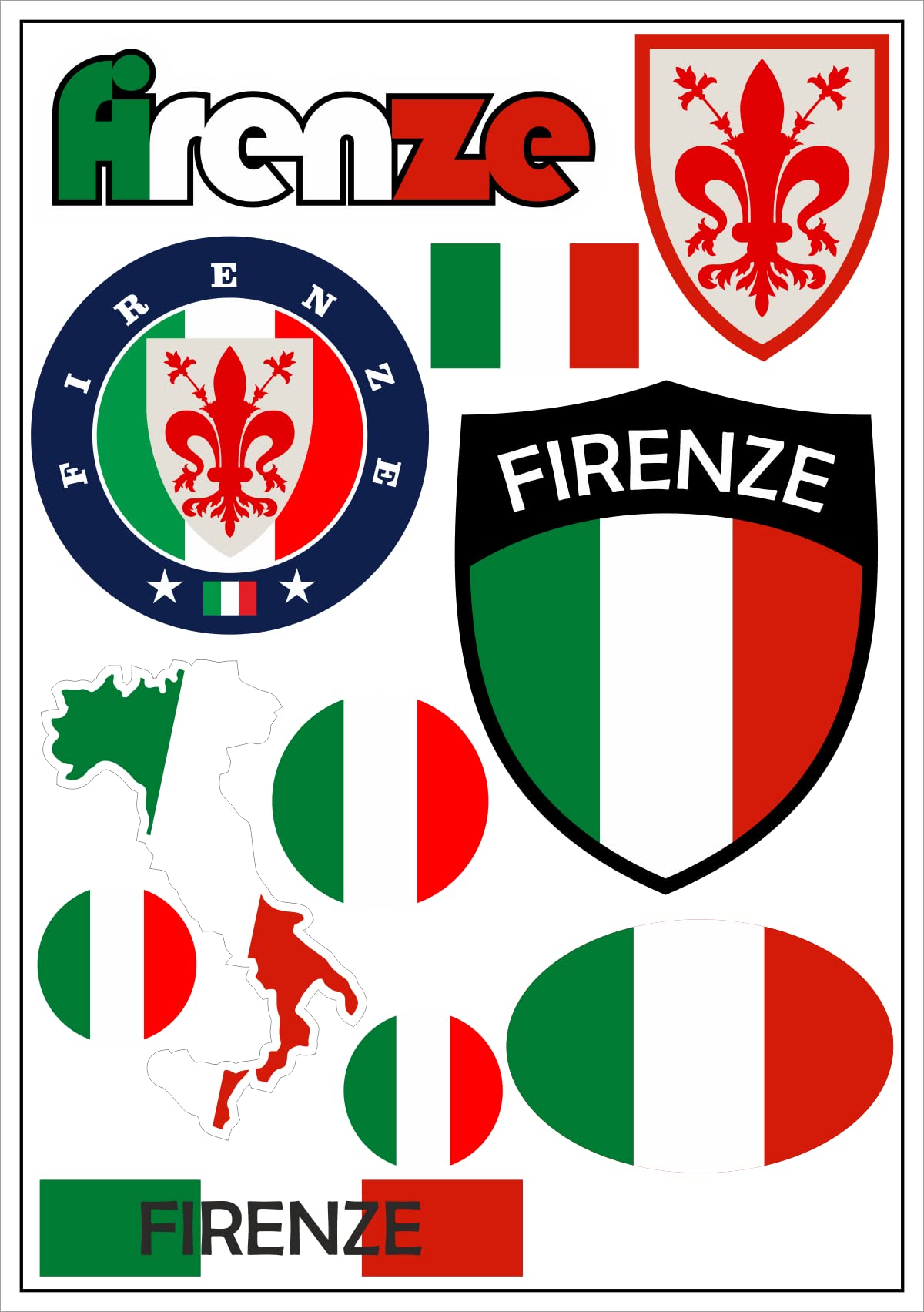 aprom Florenz Italien Aufkleber Karte Sticker-Bogen - PKW Auto Fahne Flagge Decal 17x24 cm - Viele Motive von aprom