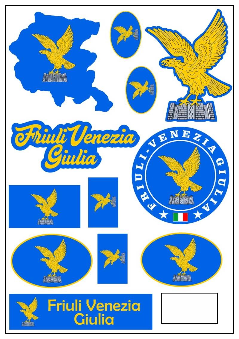 aprom Friaul Julisch-Venetien Italien Region Aufkleber Karte Stickerbogen - PKW Auto Fahne Tuning von aprom