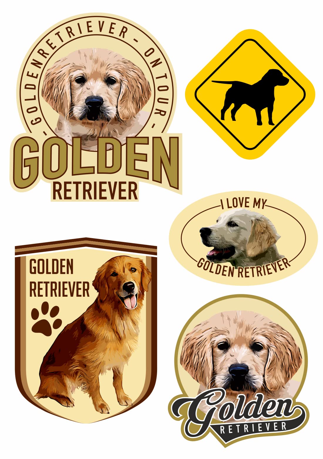aprom Golden Retriever 5 x Aufkleber Kopf Pfoten Set Karte Sticker-Bogen - 165 x 230 mm - PKW Auto Fahne Flagge Hund von aprom