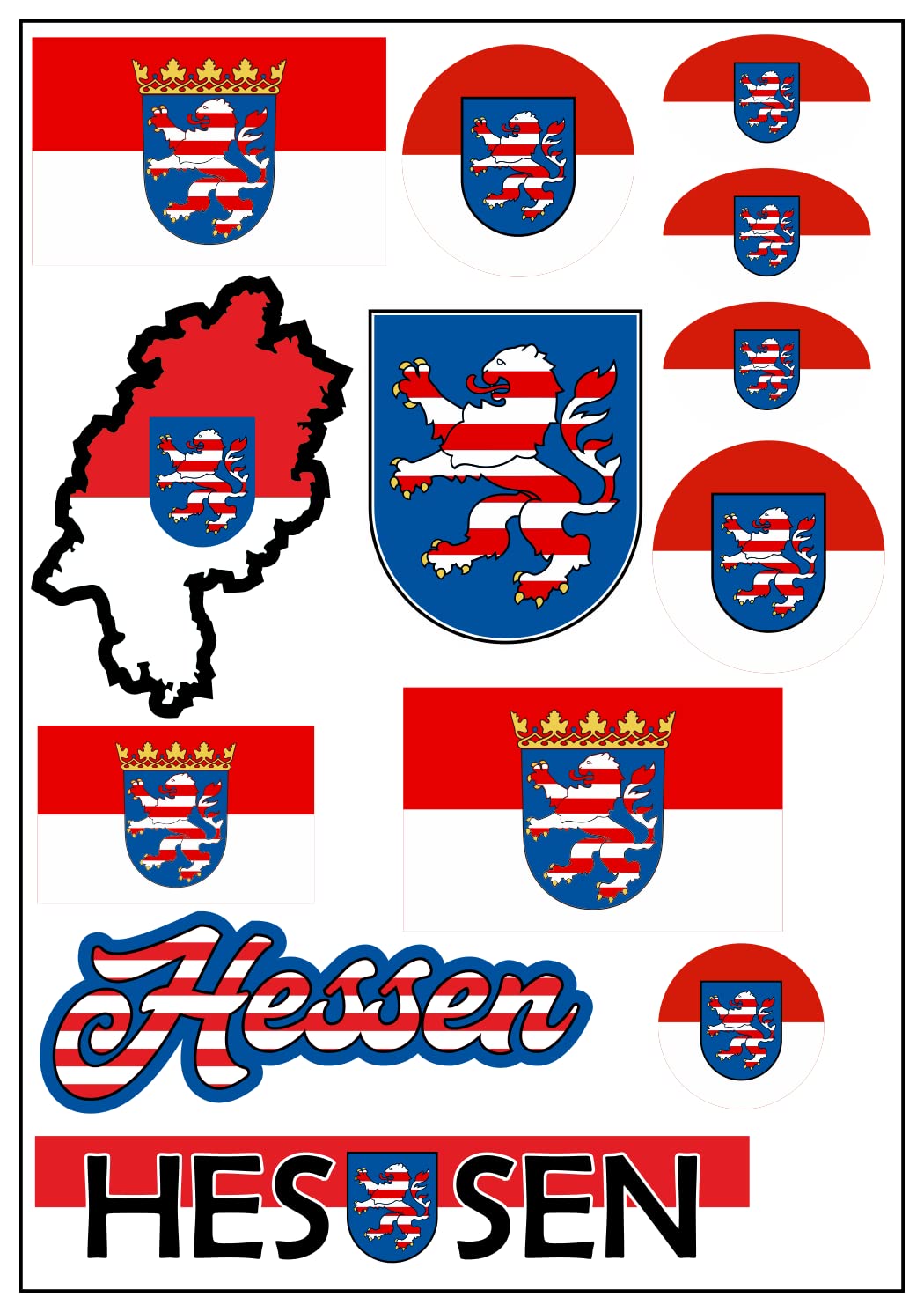aprom Hessen Aufkleber Karte Sticker-Bogen - Stadt PKW Auto Fahne Flagge Decal 17x24 cm - Viele Motive von aprom