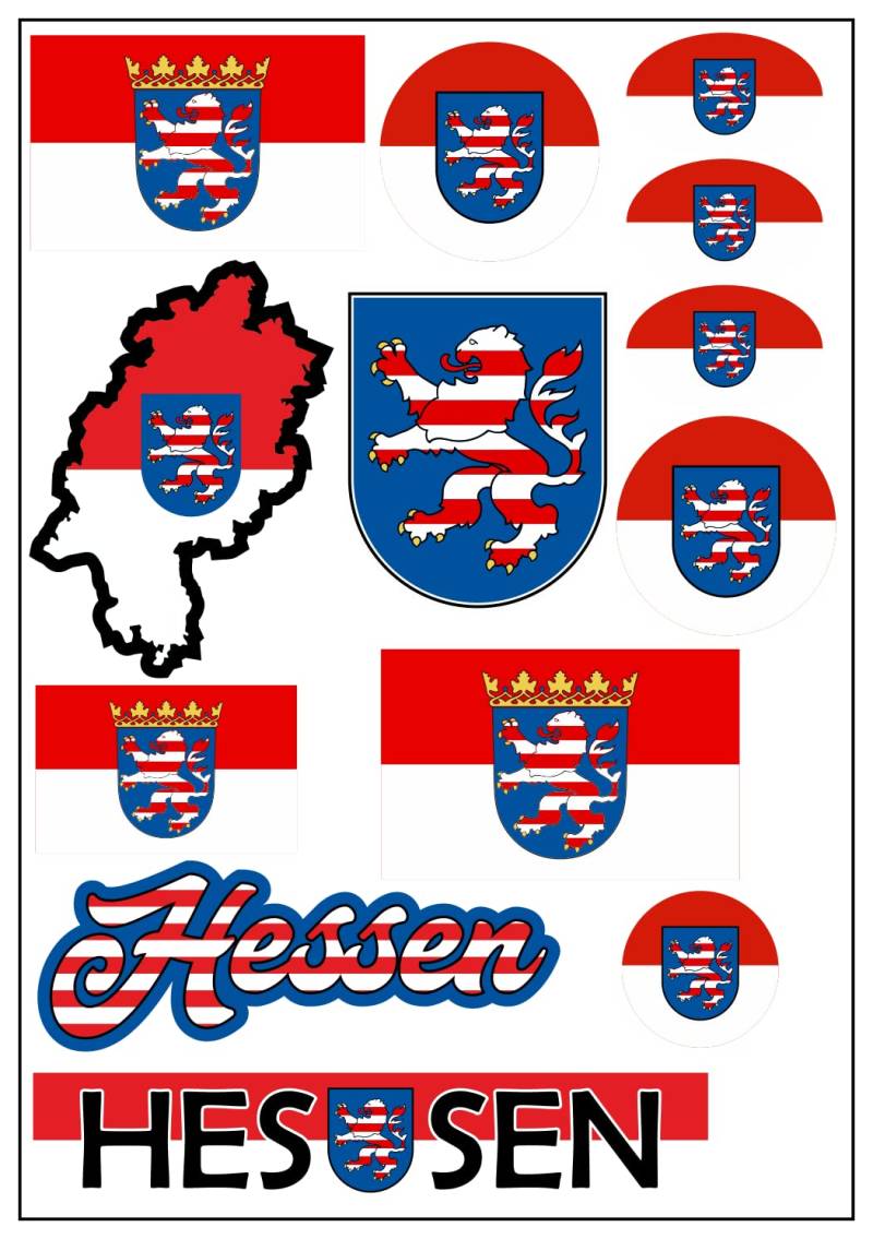 aprom Hessen Aufkleber Karte Sticker-Bogen - Stadt PKW Auto Fahne Flagge Decal 17x24 cm - Viele Motive von aprom