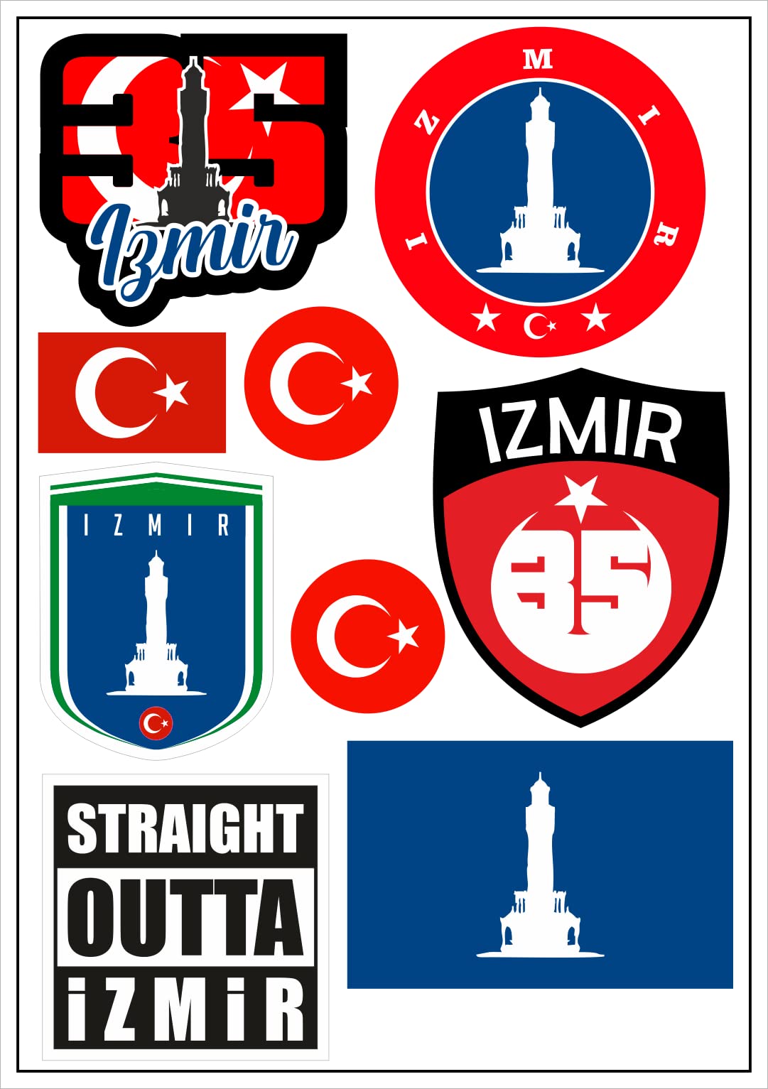 aprom Izmir Türkei Aufkleber Karte Sticker-Bogen - PKW Auto Fahne Flagge Decal 17x24 cm - Viele Motive von aprom