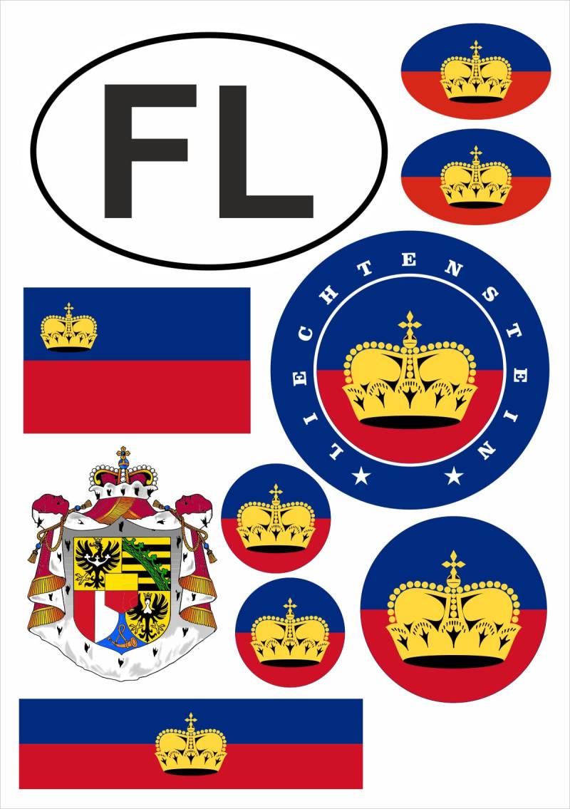 aprom Liechtenstein Aufkleber Karte Sticker-Bogen - Stadt PKW Auto Fahne Flagge Decal 17x24 cm - Viele Motive von aprom