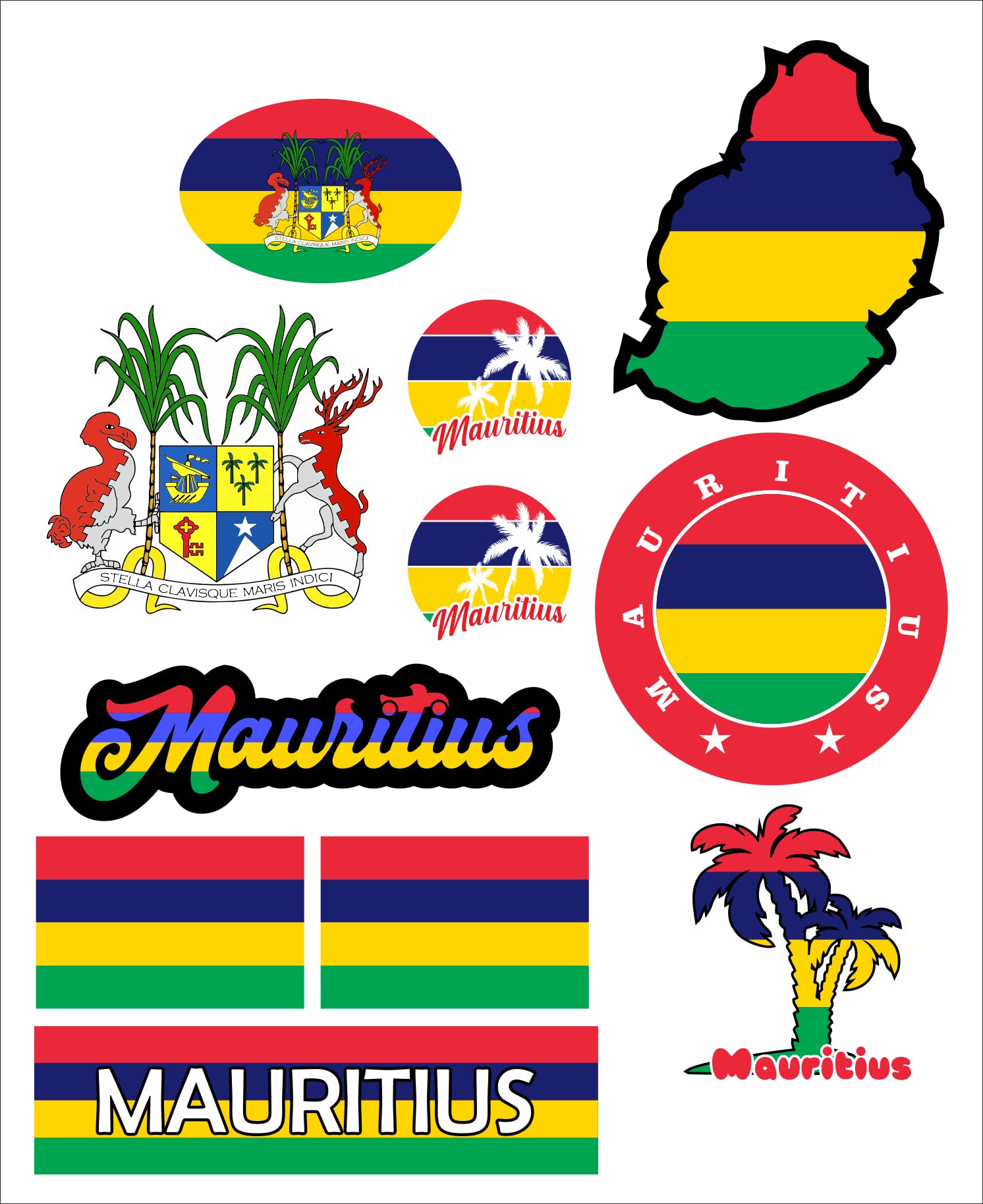 aprom Mauritius Aufkleber Karte Sticker-Bogen - PKW Auto Fahne Flagge Decal 17x24 cm - Viele Motive von aprom