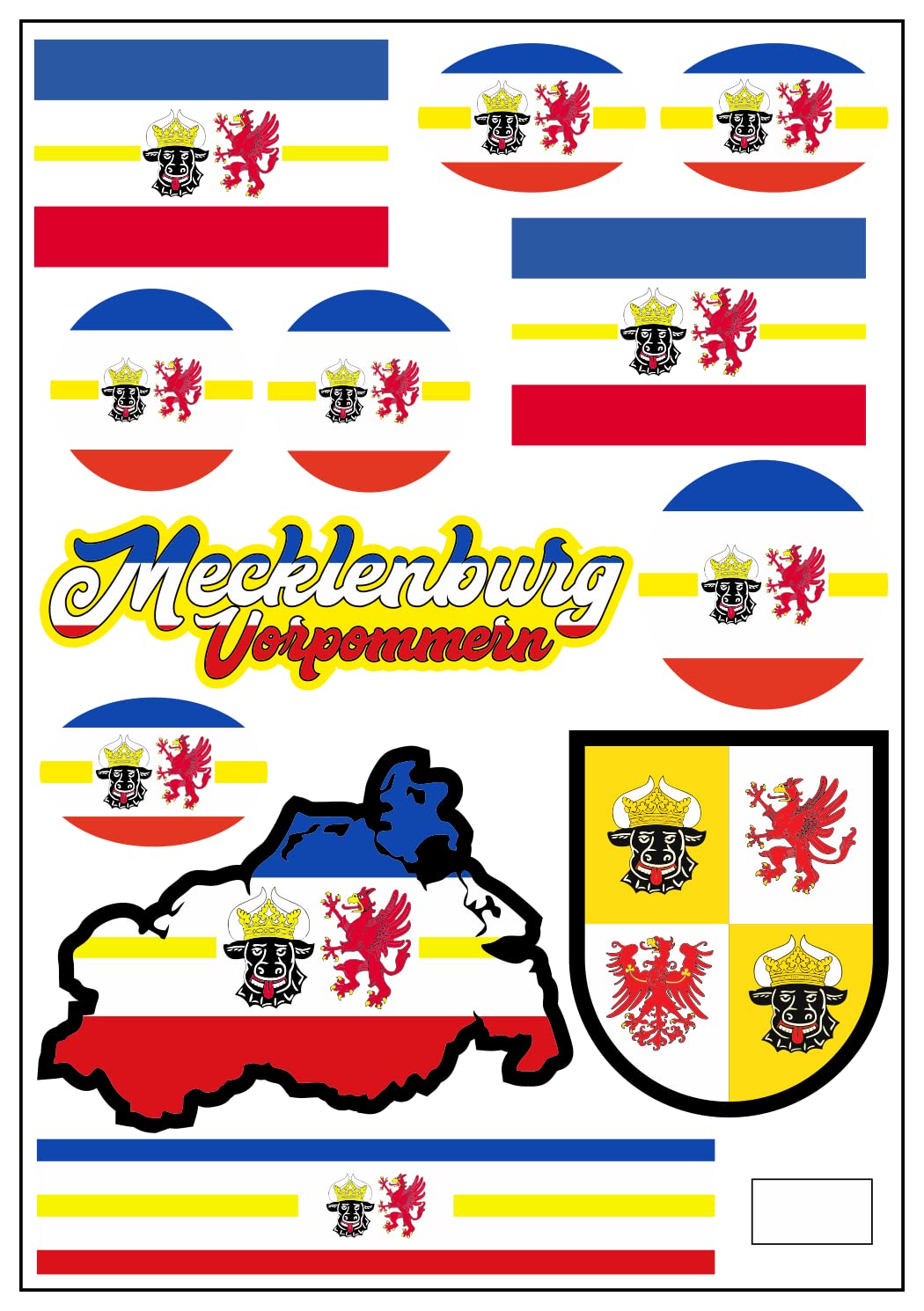 aprom Mecklenburg-Vorpommern Aufkleber Karte Sticker-Bogen - Stadt PKW Auto Fahne Flagge Decal 17x24 cm - Viele Motive von aprom