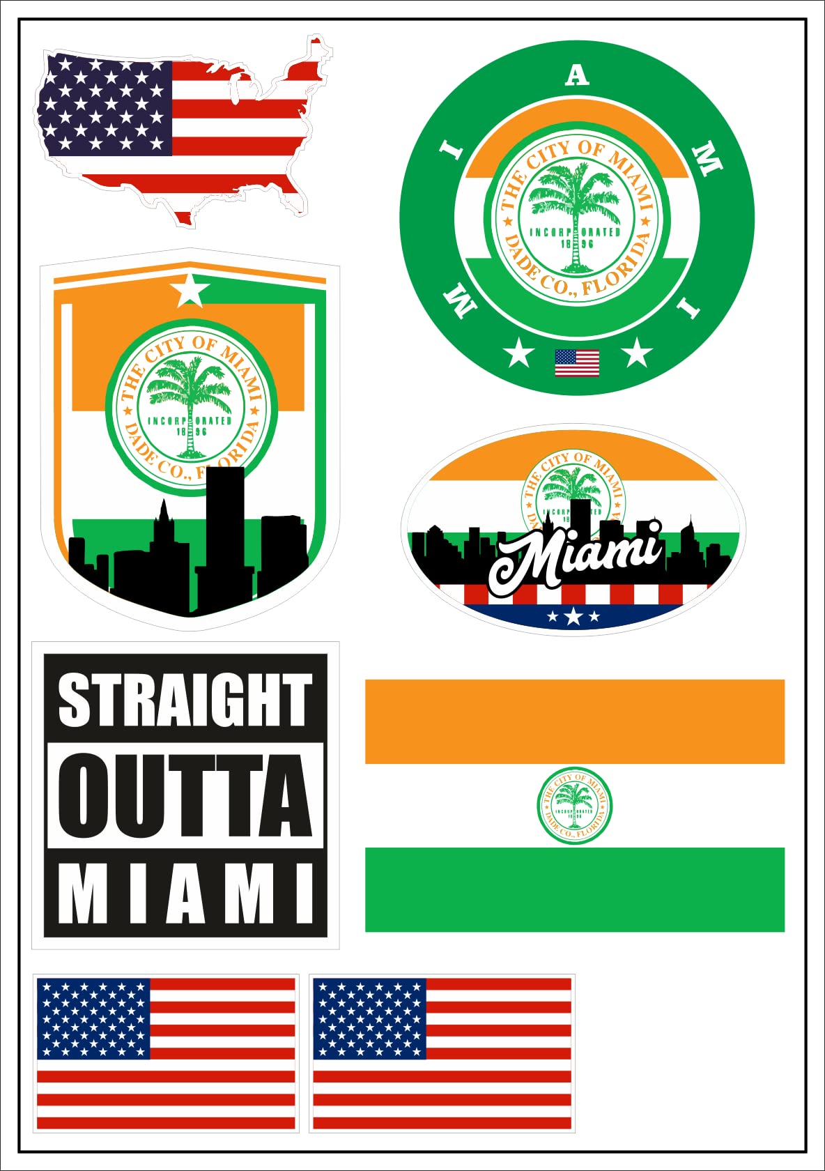 aprom Miami USA Aufkleber Karte Sticker-Bogen - PKW Auto Fahne Flagge Decal 17x24 cm - Viele Motive von aprom