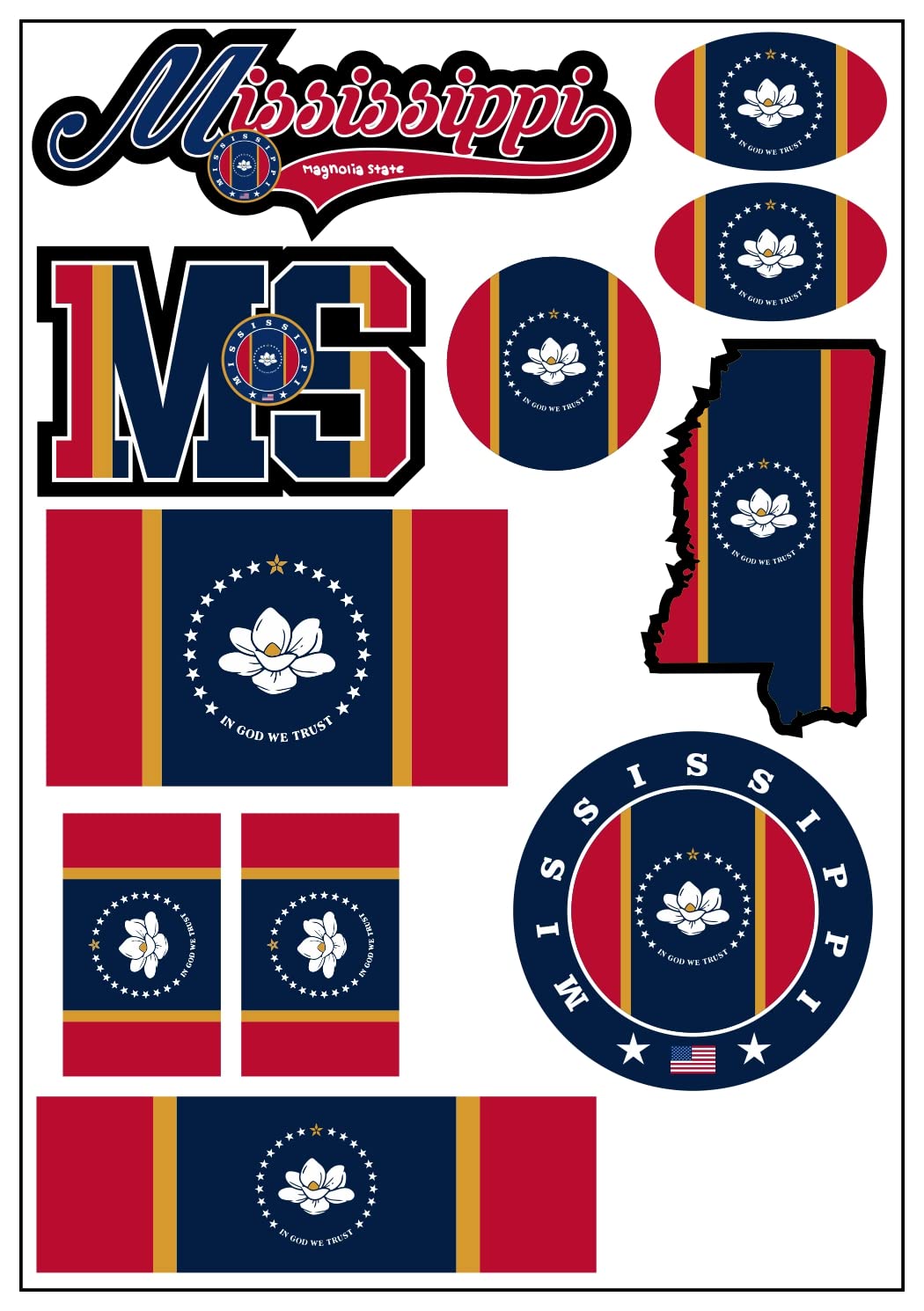 aprom Mississippi USA Aufkleber Karte Stickerbogen - PKW Auto Fahne von aprom