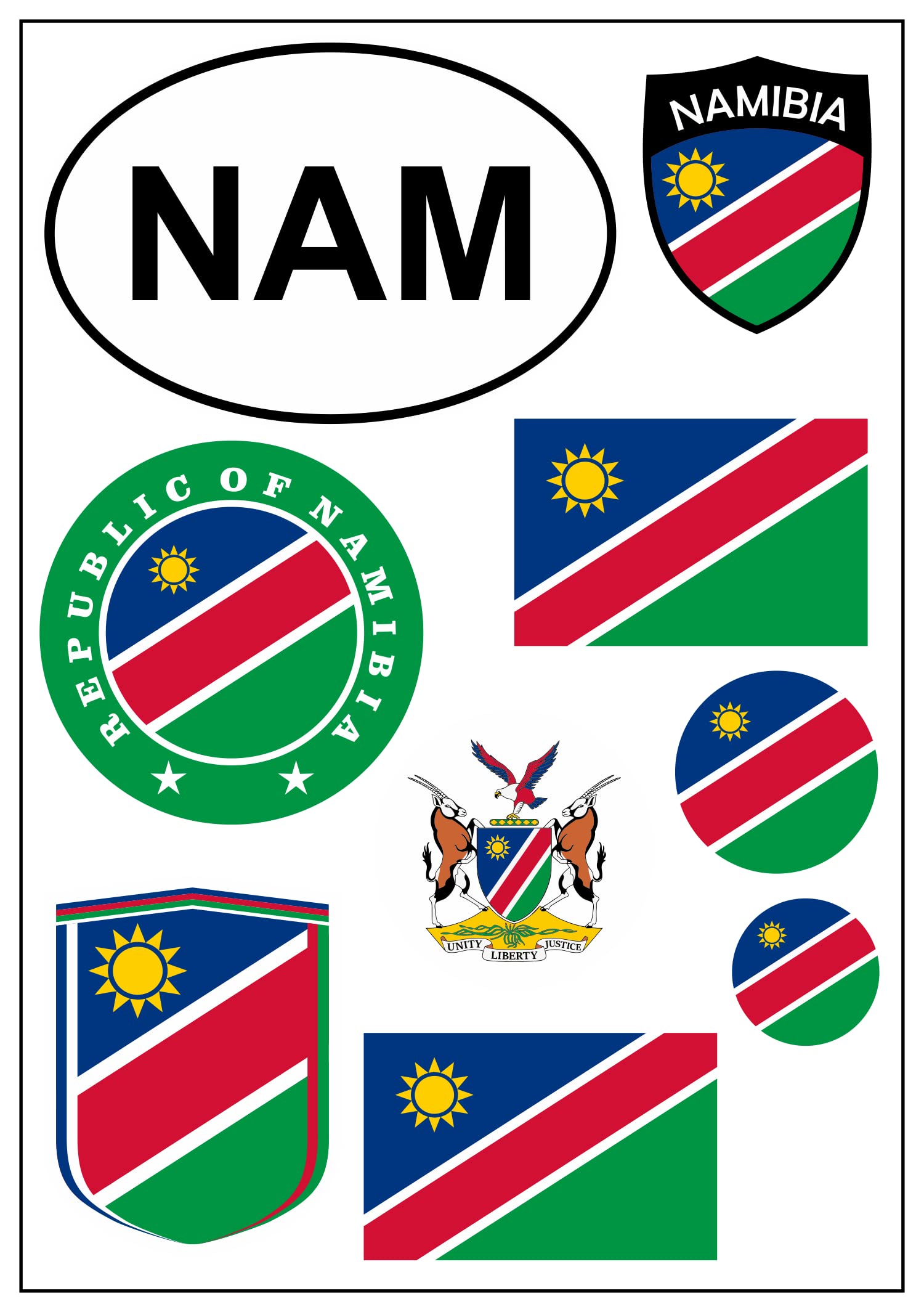 aprom Namibia Flaggen Fahnen Kontinent Set Alle Länder Aufkleber Karte Sticker-Bogen - PKW Auto Fahne Flagge Decal von aprom