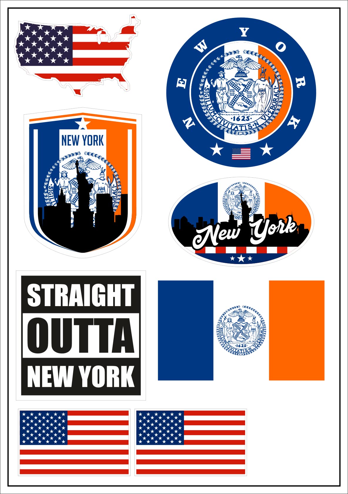 aprom New York USA Aufkleber Karte Sticker-Bogen - PKW Auto Fahne Flagge Decal 17x24 cm - Viele Motive von aprom