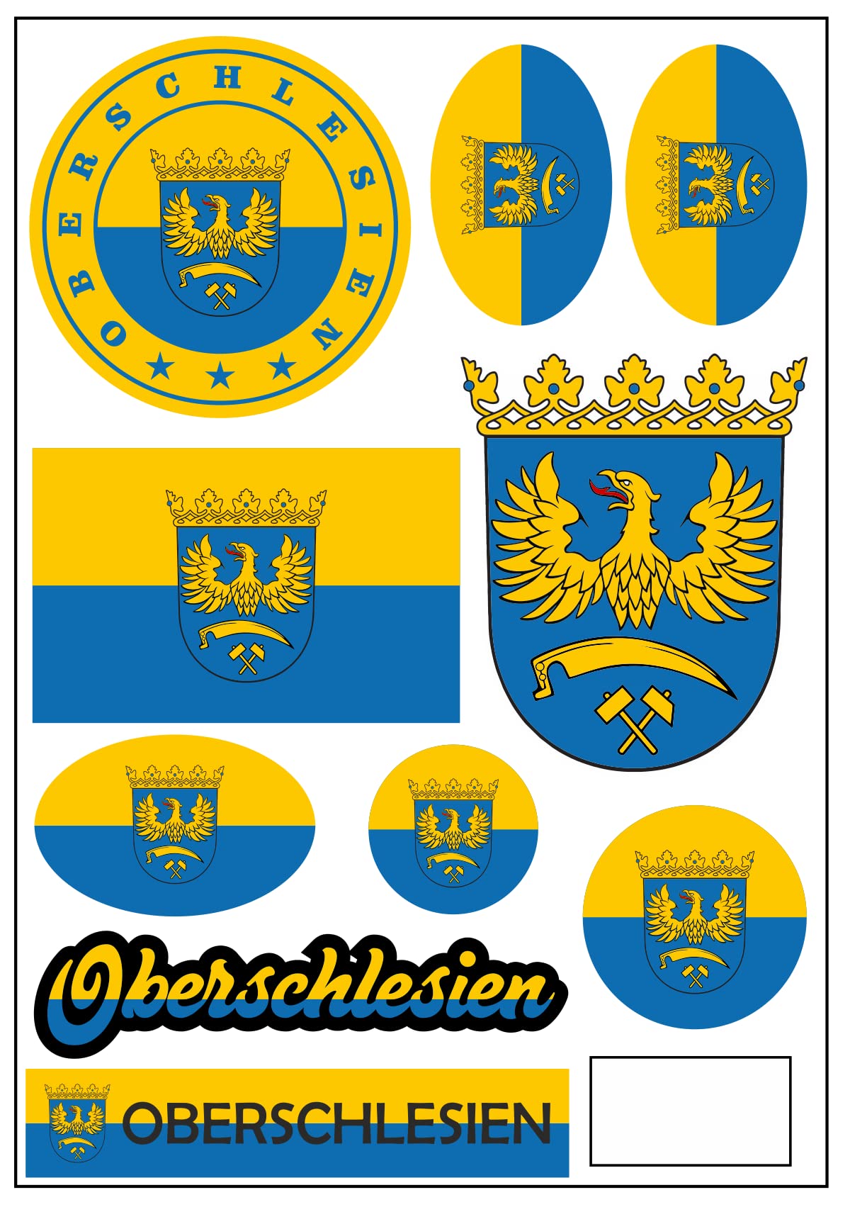 aprom Oberschlesien Alte Fahne Aufkleber Karte Sticker-Bogen - Stadt PKW Auto Flagge Decal 17x24 cm - Viele Motive von aprom