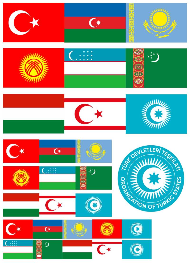 aprom Organisation der Turkstaaten Türkei Flaggen Fahnen Set -Aufkleber Karte Sticker-Bogen - PKW Auto Fahne Flagge Decal - STA von aprom