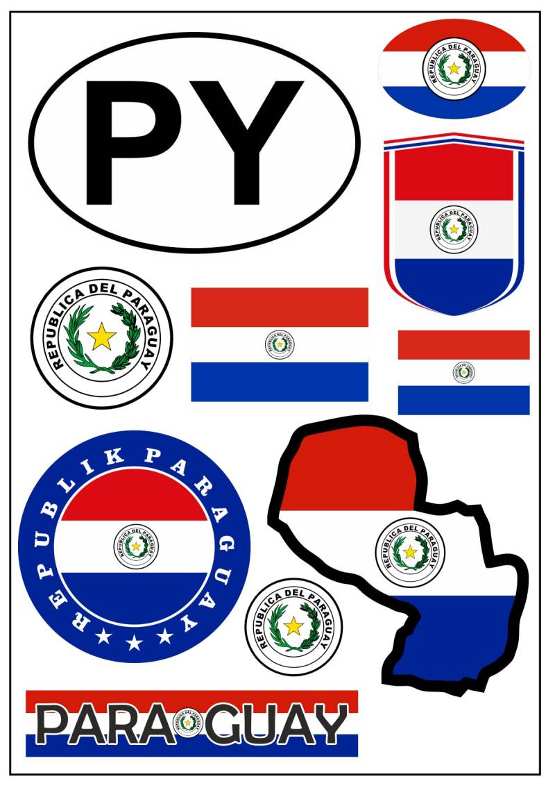 aprom Paraguay Flaggen Fahnen Kontinent Set Alle Länder Aufkleber Karte Sticker-Bogen - PKW Auto Fahne Flagge Decal von aprom