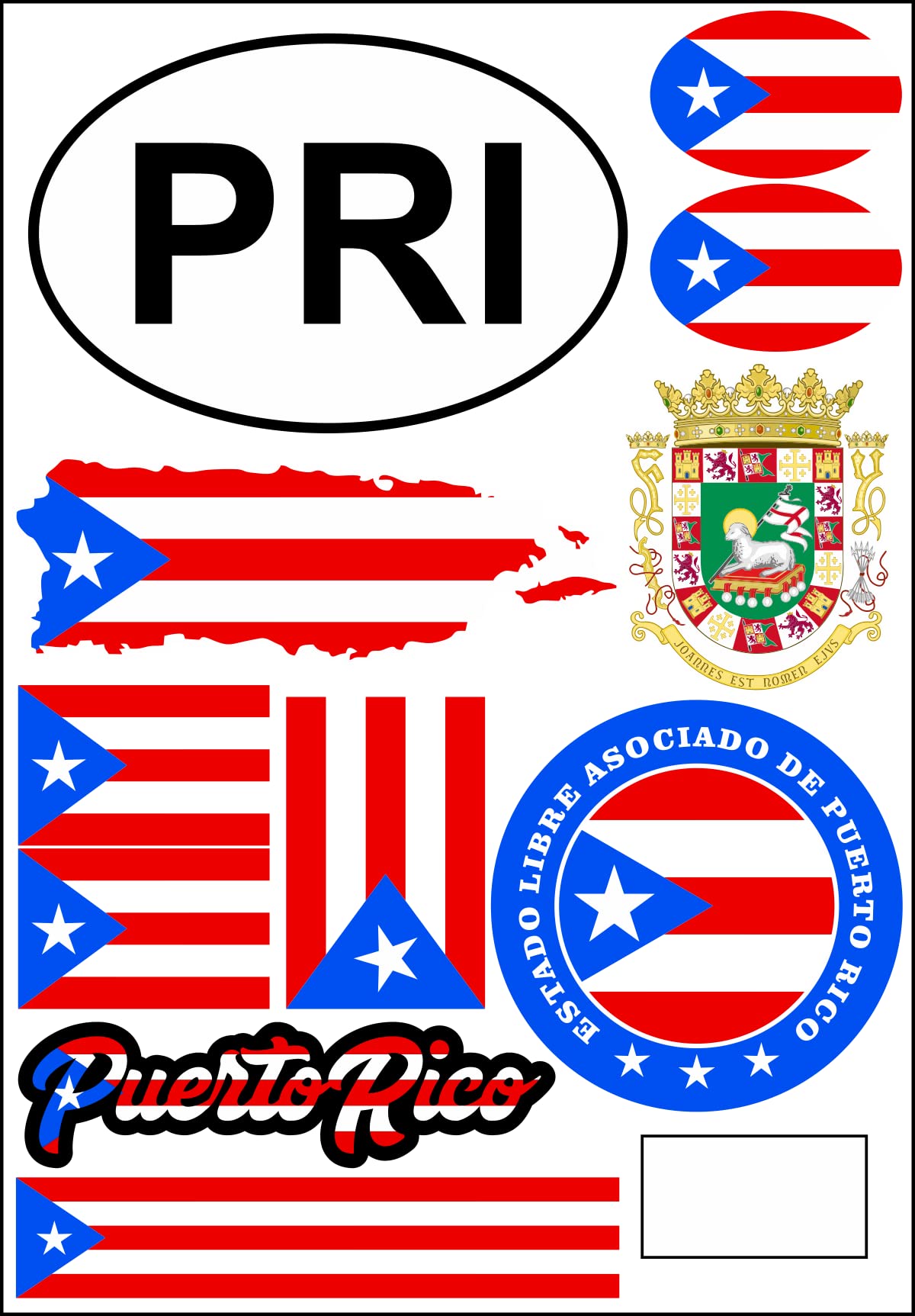 aprom Puerto Rico Aufkleber Karte Sticker-Bogen - Stadt PKW Auto Fahne Flagge Decal 17x24 cm - Viele Motive von aprom