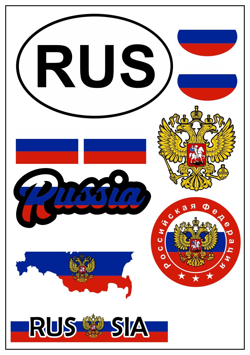 aprom Russland Aufkleber Karte Stickerbogen - PKW Auto Motorrad - Biker Fahne Flagge -Tuning - Auslandskennzeichen - Urlaub - Banner 17 x 24 cm von aprom