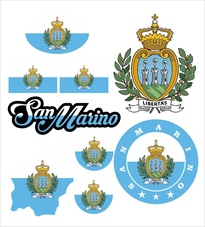aprom San Marino Aufkleber Karte Sticker-Bogen - Stadt PKW Auto Fahne Flagge Decal 17x24 cm - Viele Motive von aprom
