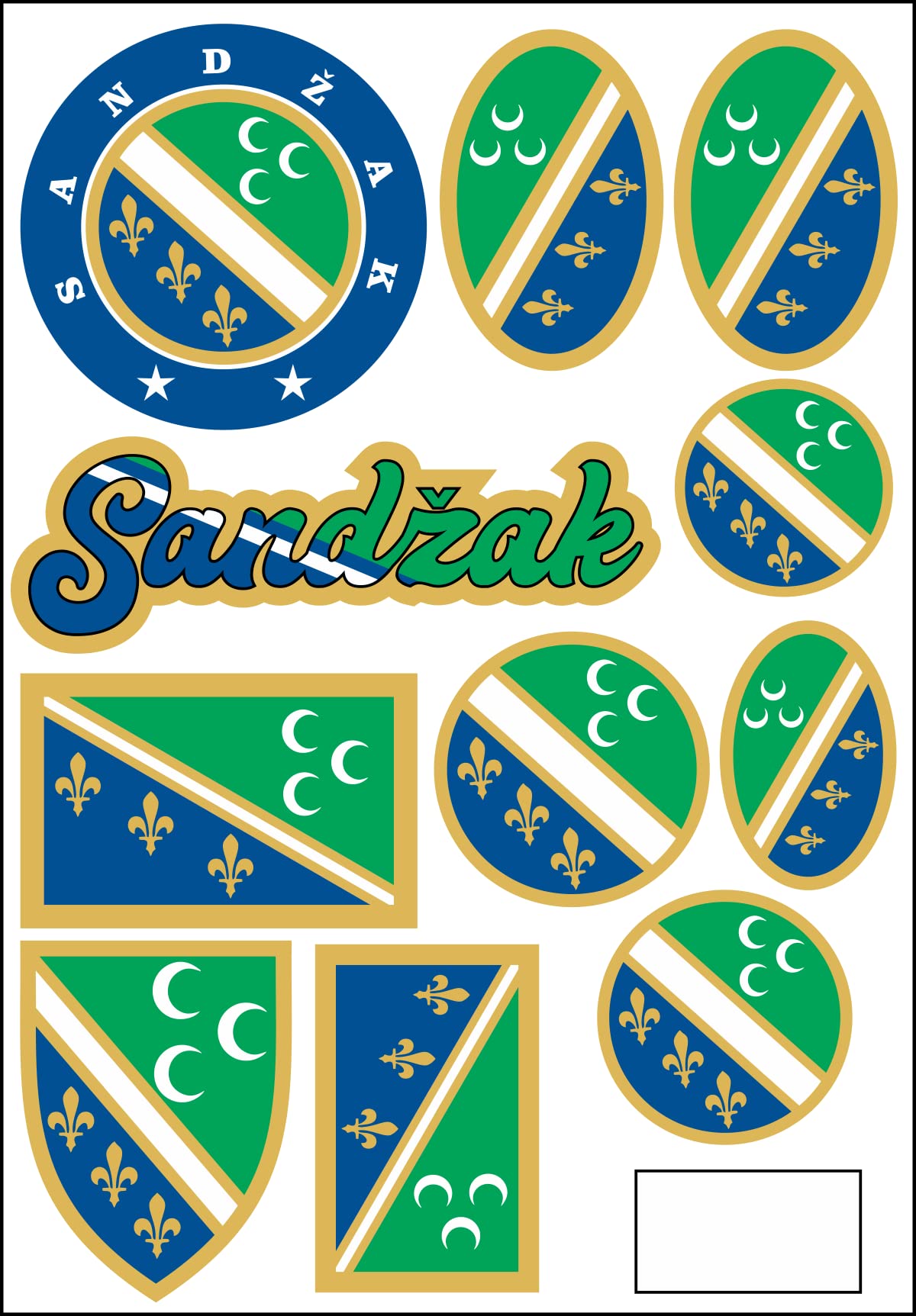 aprom Sandzak Muslime Bosnien Fahne Aufkleber Karte Sticker-Bogen - Stadt PKW Auto Fahne Flagge Decal 17x24 cm - Viele Motive von aprom