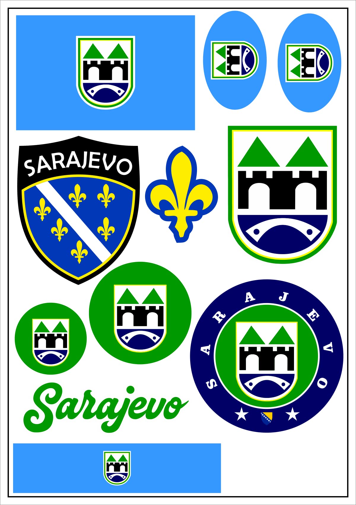 aprom Sarajevo Bosnien Aufkleber Karte Sticker-Bogen - PKW Auto Fahne Flagge Decal 17x24 cm - Viele Motive von aprom