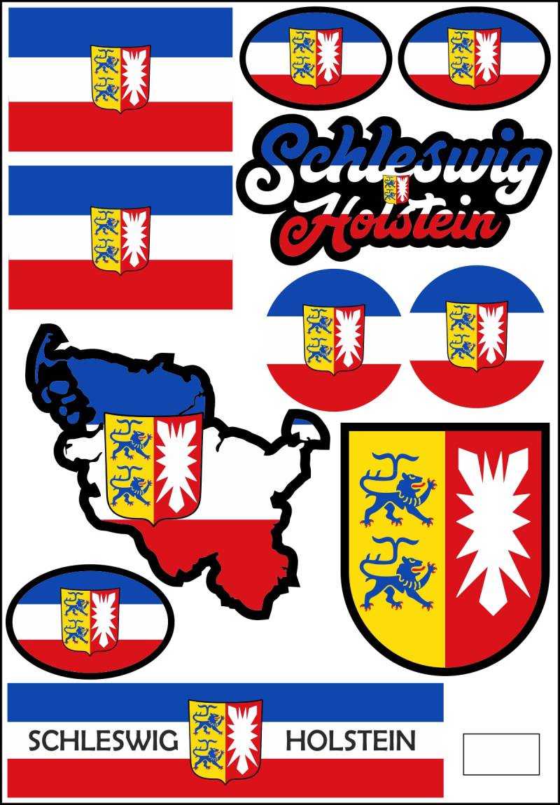 aprom Schleswig-Holstein Aufkleber Karte Sticker-Bogen - Stadt PKW Auto Fahne Flagge Decal 17x24 cm - Viele Motive von aprom