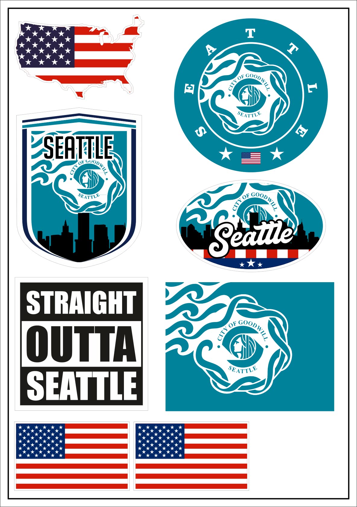 aprom Seattle USA Aufkleber Karte Sticker-Bogen - PKW Auto Fahne Flagge Decal 17x24 cm - Viele Motive von aprom